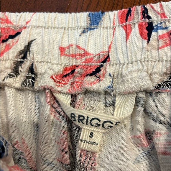 Briggs tropical floral print wide leg Linen blend pants pockets beige tan size S - Picture 10 of 10